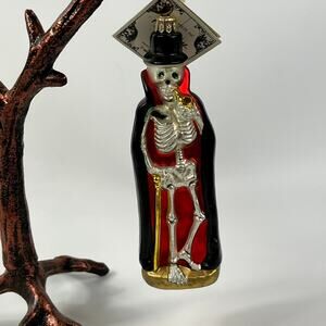 Kurt Adler Polonaise Skeleton Ornament Komozja Glass Halloween 7" Top Hat Rare